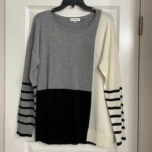 Colorblock Sweater by Calvin Klein - Gray, Black, and White